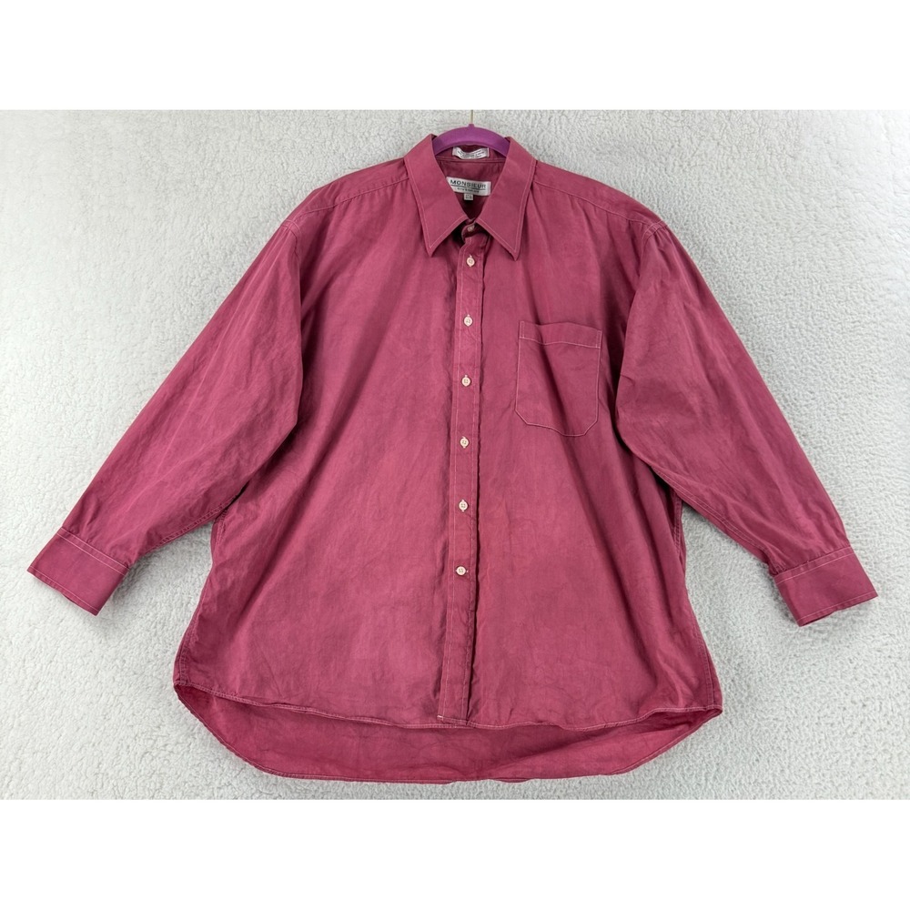 Monsieur by Givenchy Button-Up Shirt Mens Size Large Pink Long Sleeve Cotton VTG